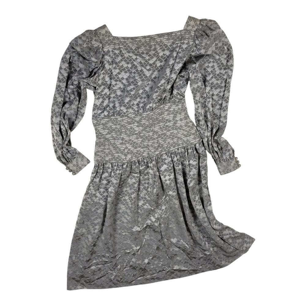 Saks 5th Ave Vintage Adelel Simpson Gray Long Sleeve Zip Back Dress Size 10